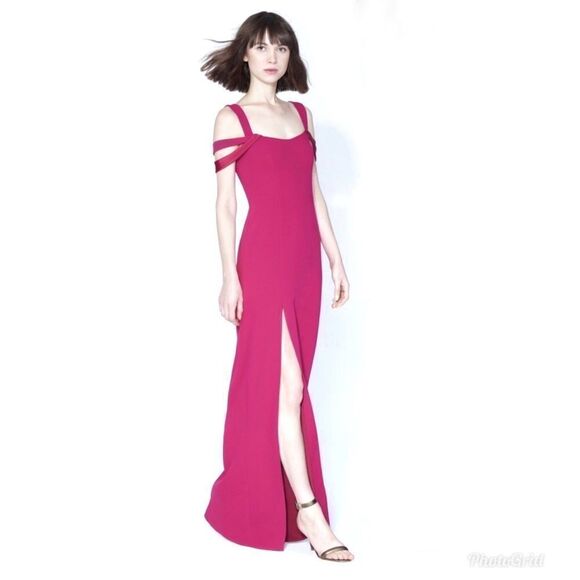 HALSTON HERITAGE Thigh Slit Evening Gown Off The Shoulder Formal Pink Size 2 New - Picture 2 of 8